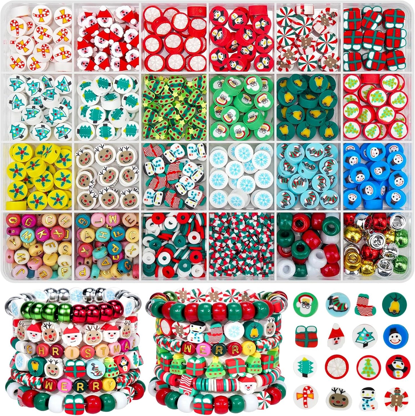 Gionlion Christmas Beads Bracelet Making Kit, 800 Pcs Polymer Clay Beads Jewelry Kit for Girls, Holiday DIY Craft with Christmas Crafts Charms, Perfect Stocking Stuffer for Kids