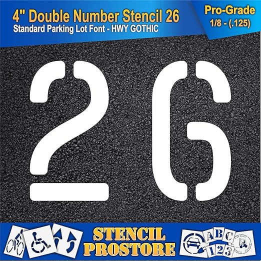Pavement, Curb, and WheelStop Stencils - 4 inch Double Number Stencil - (26) - 4" x 5.5" x 1/8" (128 mil) - Pro-Grade