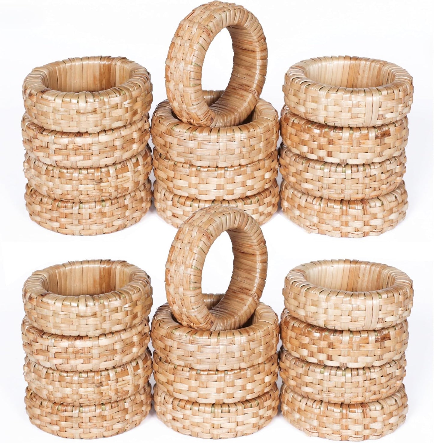 Goroly Home Rattan Napkin Rings Set of 24 for Wedding Party Decoration, Napkin Holder for Table Decoration, Christmas Table Decorations, Thanksgiving Home Decor (Brown)