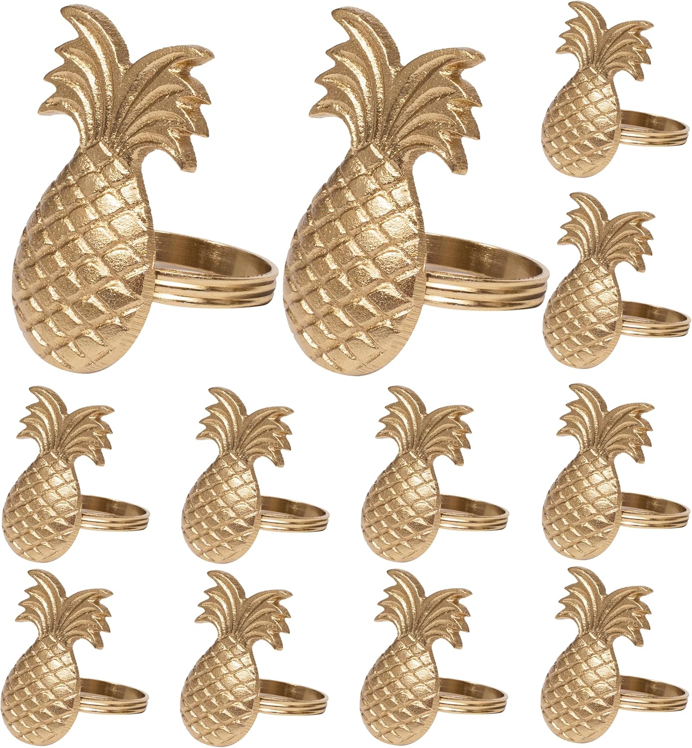 Set of 12 Napkin Rings Pineapple Antique Gold Bulk Elegant Napkin Rings Thanksgiving Christmas Napkin Holder Handmade Buckles Rings for Farmhouse Table Decor Harvest Wedding Party - ALPHA Living HOME