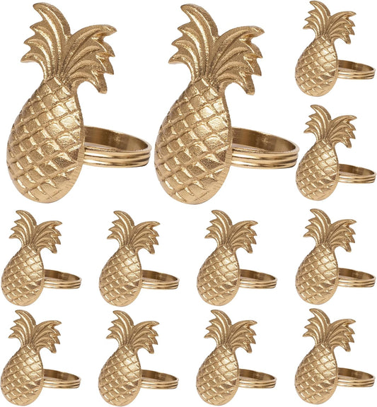 Set of 12 Napkin Rings Pineapple Antique Gold Bulk Elegant Napkin Rings Thanksgiving Christmas Napkin Holder Handmade Buckles Rings for Farmhouse Table Decor Harvest Wedding Party - ALPHA Living HOME