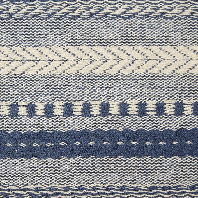 DII Farmhouse Braided Stripe Table Runner Collection, 15x72 (15x77, Fringe Included), French Blue