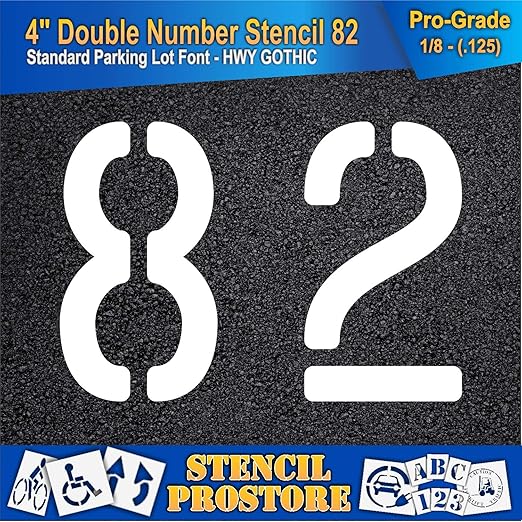 Pavement, Curb, and WheelStop Stencils - 4 inch Double Number Stencil - (82) - 4" x 5.5" x 1/8" (128 mil) - Pro-Grade