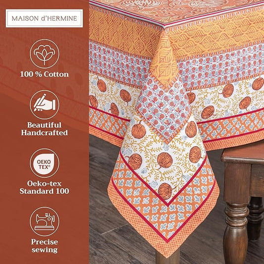 Maison d' Hermine Table Cloth Rectangle Table 100% Cotton 70 x 120 Inches Fall Tablecloth Reusable Everyday Use for Thanksgiving Christmas Decorations Dining Farmhouse Party (Harvest Festival)