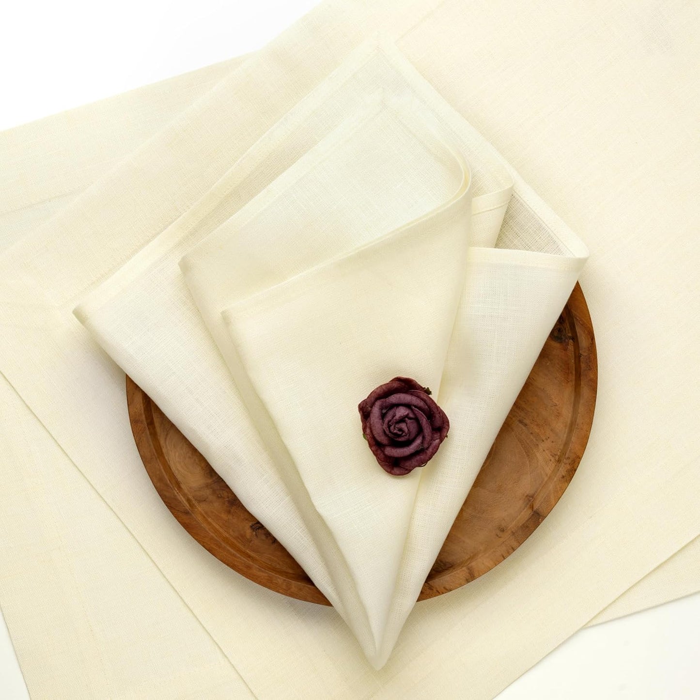 D'Moksha Homes Cream Linen Napkins 18 x 18 Inch - 100% Pure Linen Cloth Washable Dinner Napkins Set of 4 for Fall, Thanksgiving, Christmas, Holiday