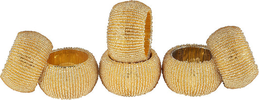 Handmade Beaded Napkin Rings Set of 6 - Gold Napkin Holders, 2.5-Inch Elegant Table Décor, Handcrafted by Skilled Artisans - Perfect for Weddings, Parties & Everyday Dining