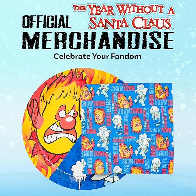 Silver Buffalo The Year Without a Santa Claus Heat Snow Miser Christmas 32 Pack Partyware Disposable Paper Plates and Napkins