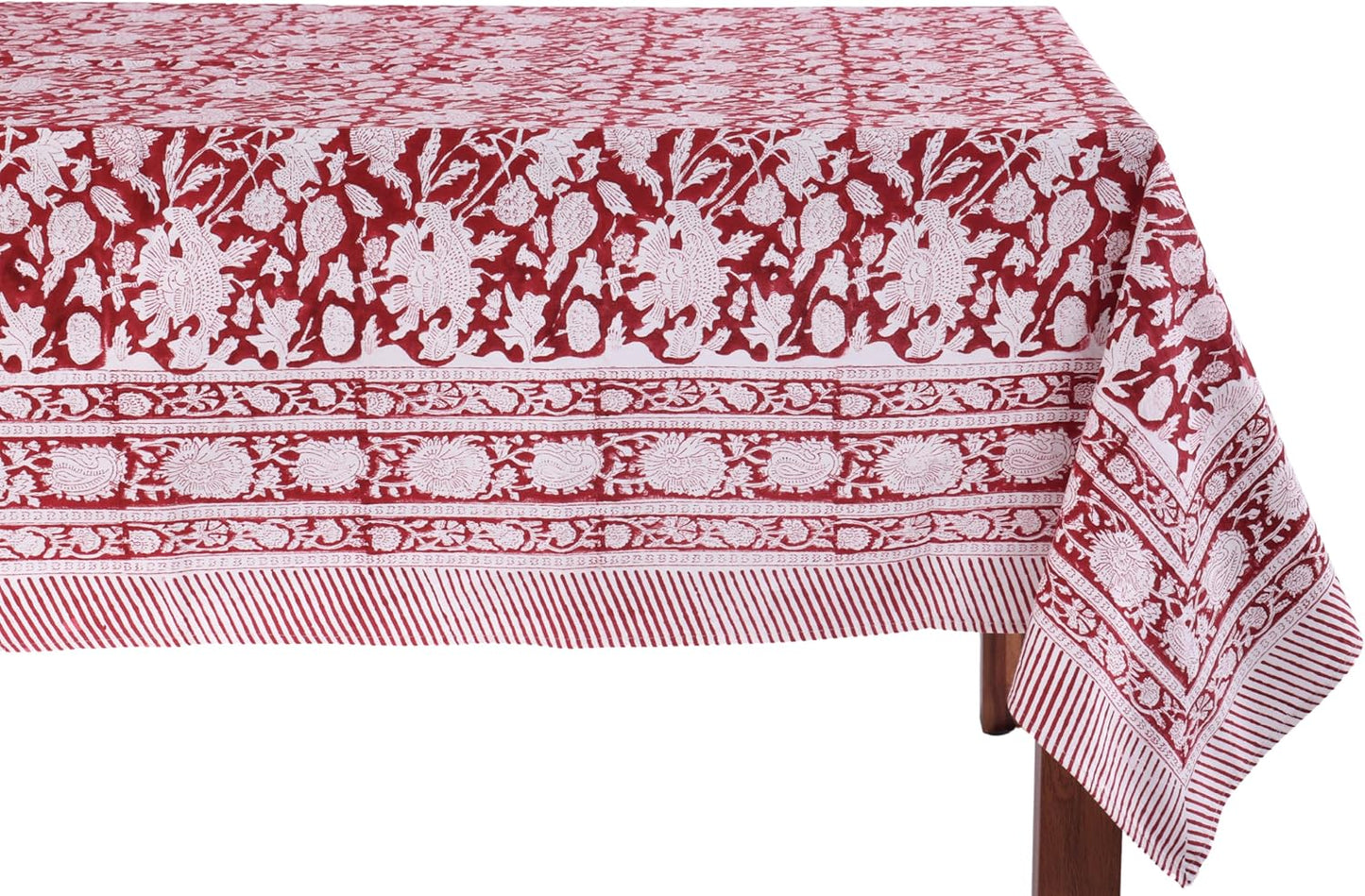 ATOSII Meraki Red 100% Cotton Tablecloth, Handblock Print Rectangle Table Cover for Kitchen Dining I Tabletop Linen I Parties, Thanksgiving, Christmas, Wedding, Fall Table Cloth 60 X 90 Inches