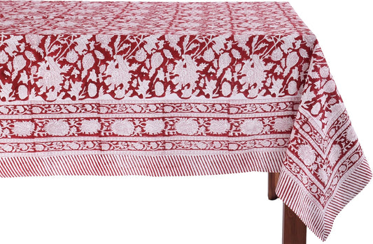 ATOSII Meraki Red 100% Cotton Tablecloth, Handblock Print Rectangle Table Cover for Kitchen Dining I Tabletop Linen I Thanksgiving, Christmas, Wedding, Fall Table Cloth 72 X 140 Inches I 12 Seater