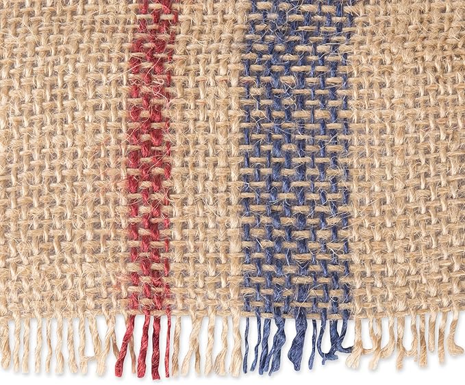 DII Jute Burlap Collection Kitchen Tabletop, Table Runner, 14x108, Double Border Blue/Red