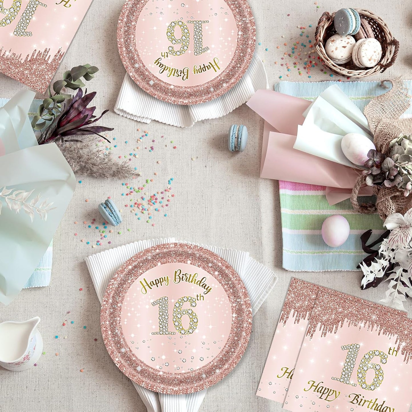 16th Birthday Party Decorations for Girls Pink Rose Gold Theme Birth Supplies Include 20 Plates 20 Napkins Sweet Sixteen Years Old Birthday Party Tableware for Girls Kids Children