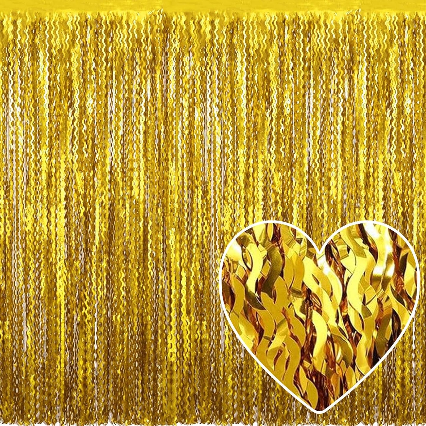 4 Pack Gold Fringe Curtain Backdrop 3.2Ft x 8.2Ft Metallic Tinsel Foil Fringe Streamers Background for Photo Booth Mother's Day, Easter, Carnival, Birthday, Wedding Party Decoration