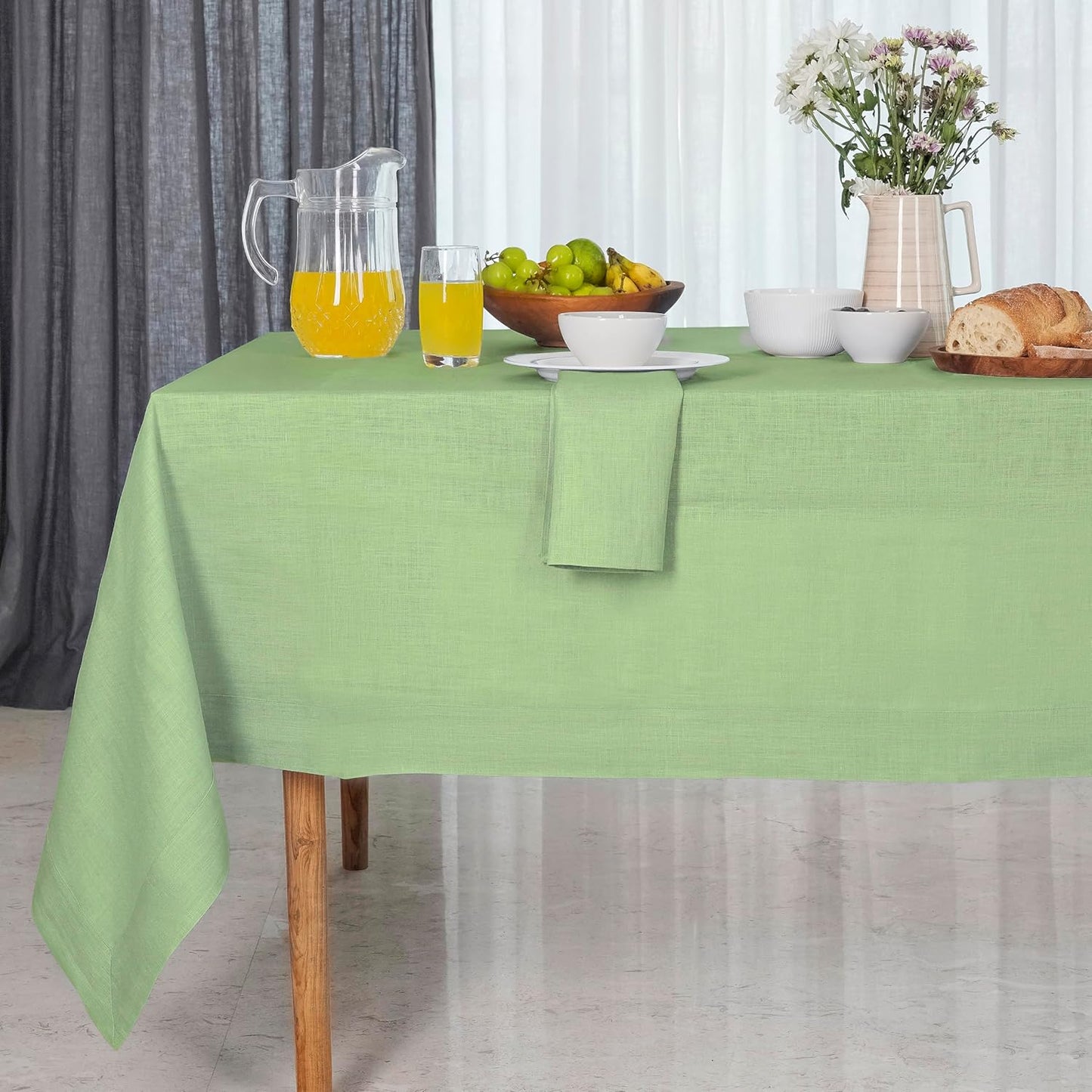 D'Moksha Homes Linen Tablecloth 60 x 120 Inch - 100% Pure Linen Sage Green Table Cloth for Rectangle Tables - Machine Washable Cloth Tablecloth for Fall, Autumn and Halloween