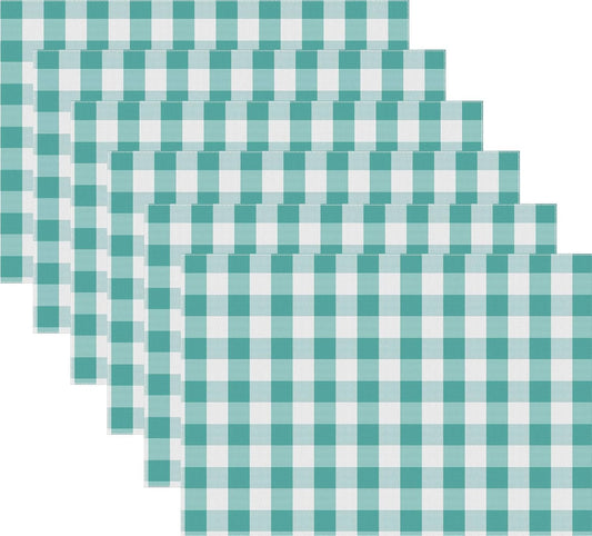 Urban VillaPlacemats for Dining Table 100% Cotton Placemats 14''x20'' Over Sized Tablemats Set of 6 Placemats Aqua/White Color Buffalo Check Tablemats for Family Dinners Wedding PartiesPlacemats