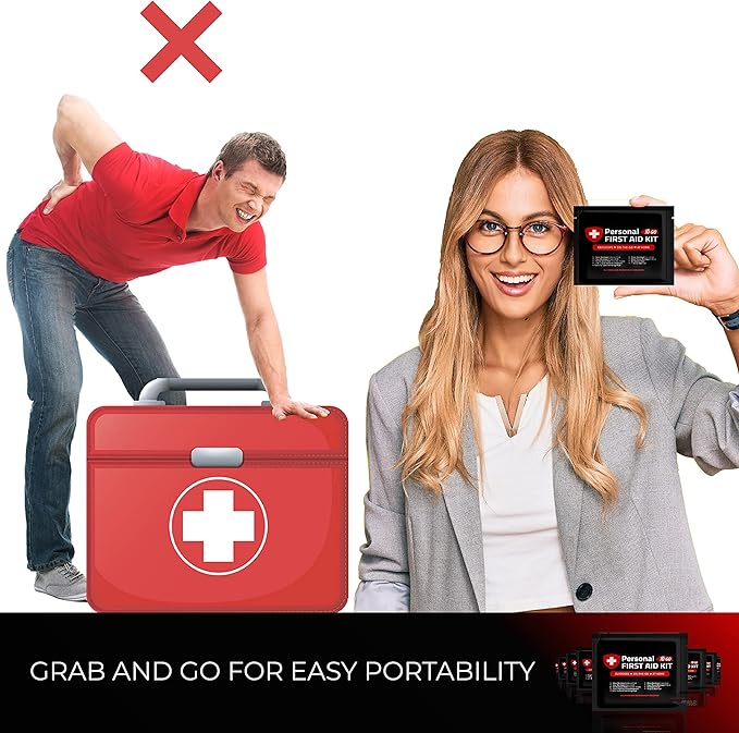 Personal First Aid Kit - Case of 80 | Clean, Treat, Protect Minor Cuts, Scrapes and Burns | Perfect for Home, Office, Car, School, Business, Camping | Individually Wrapped First Aid Products (Space)