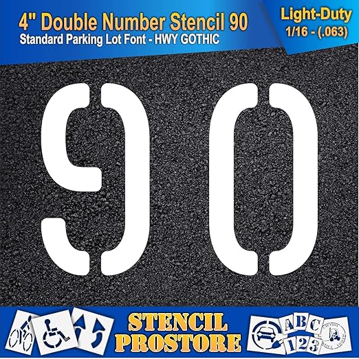 Pavement, Curb, and WheelStop Stencils - 4 inch Double Number Stencil - (90) - 4" x 5.5" x 1/16" (63 mil) - Light-Duty