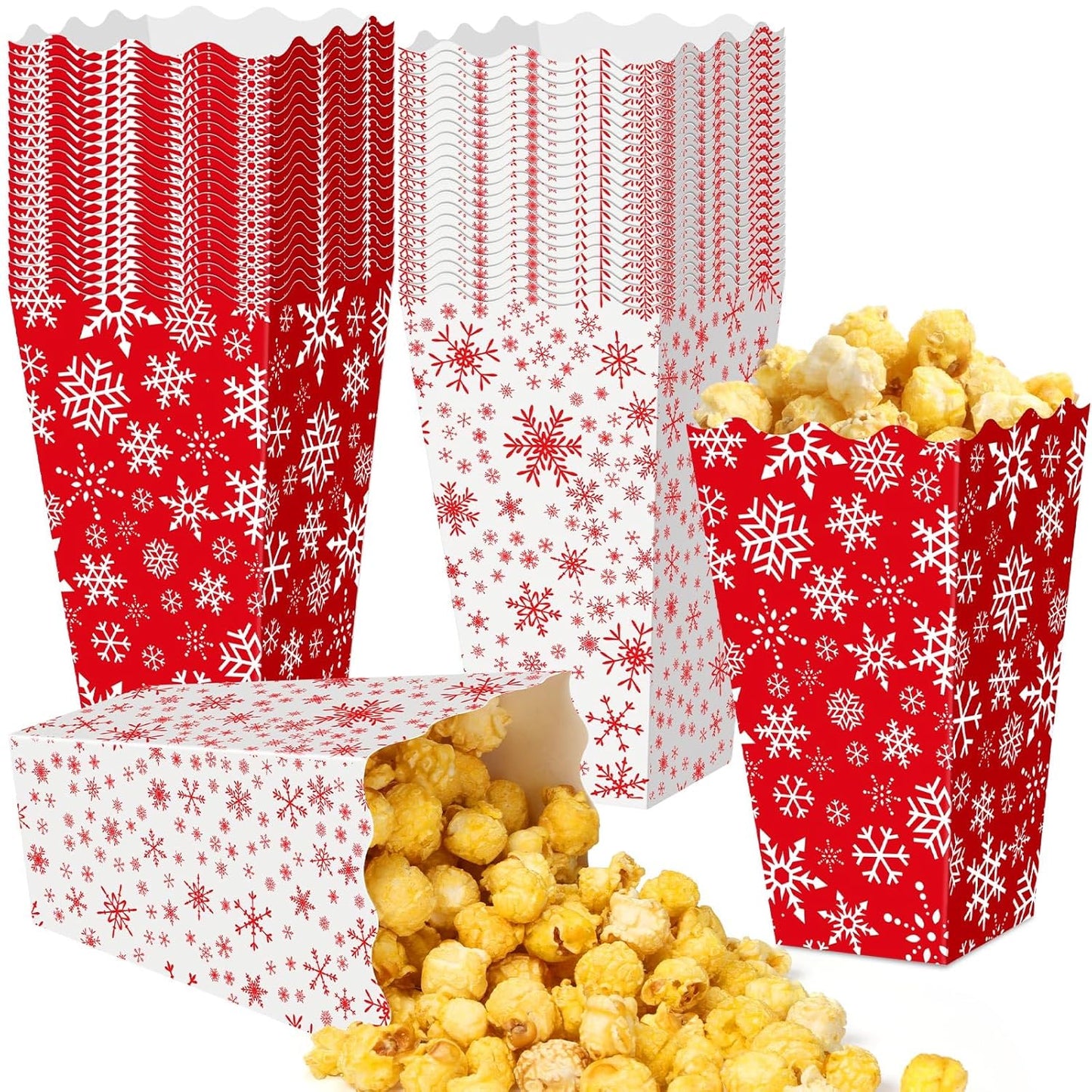 Tenceur 100 Pcs Christmas Snowflake Boxes Red Gingerbread Snowflake Boxes Christmas Paper Snow House Buckets Snack Containers Holiday Case for Xmas Party Gingerbread House Party Favors Supplies