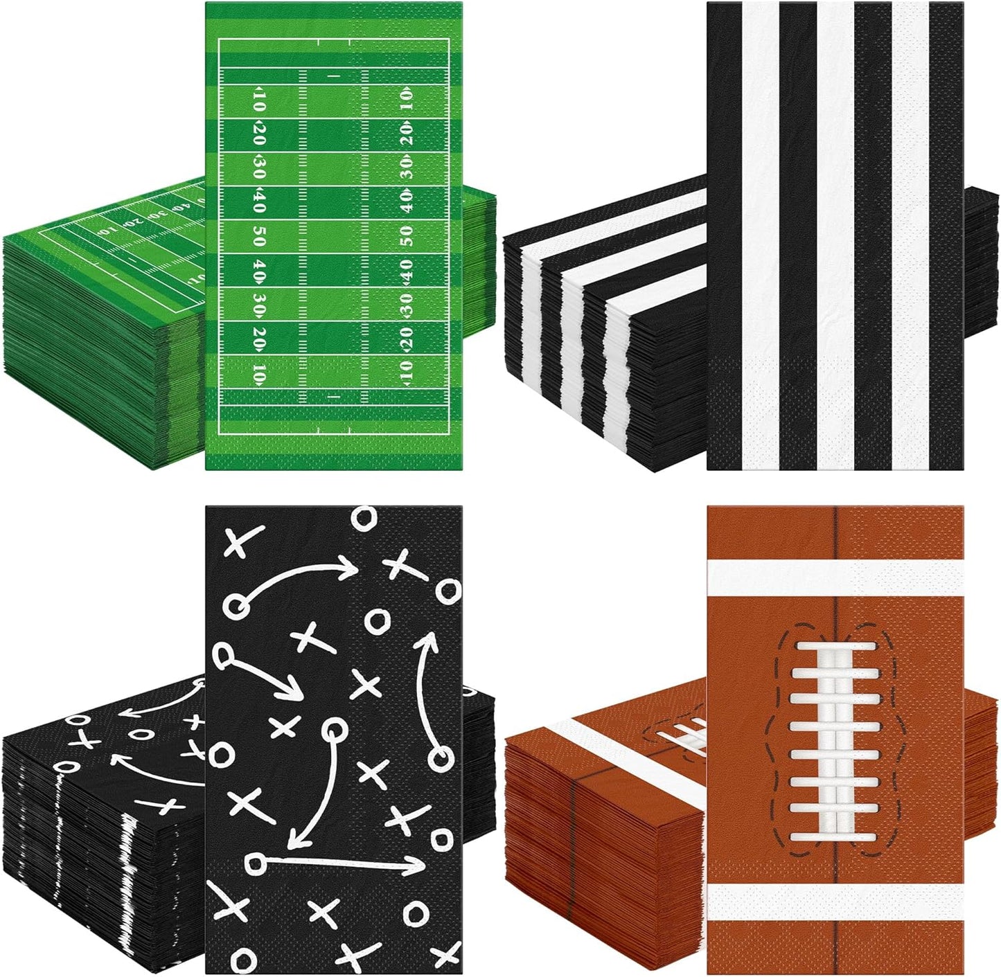 120 Count Football Party Napkins, 3-Ply Paper, Black, White, 4.33 x 7.87 Inch, Football Party Decorations