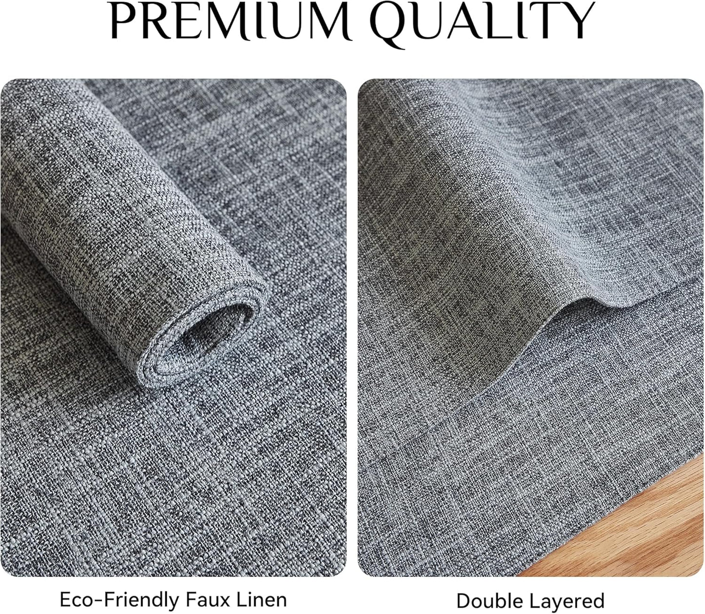 Softalker Faux Linen Placemats Set of 4-12 x 18 Inch, Heat Resistant Double Layered Durable Burlap Farmhouse Place Mats, Non-Slip Washable Rustic Table Mats for Dining, Kitchen, Party（Light Grey