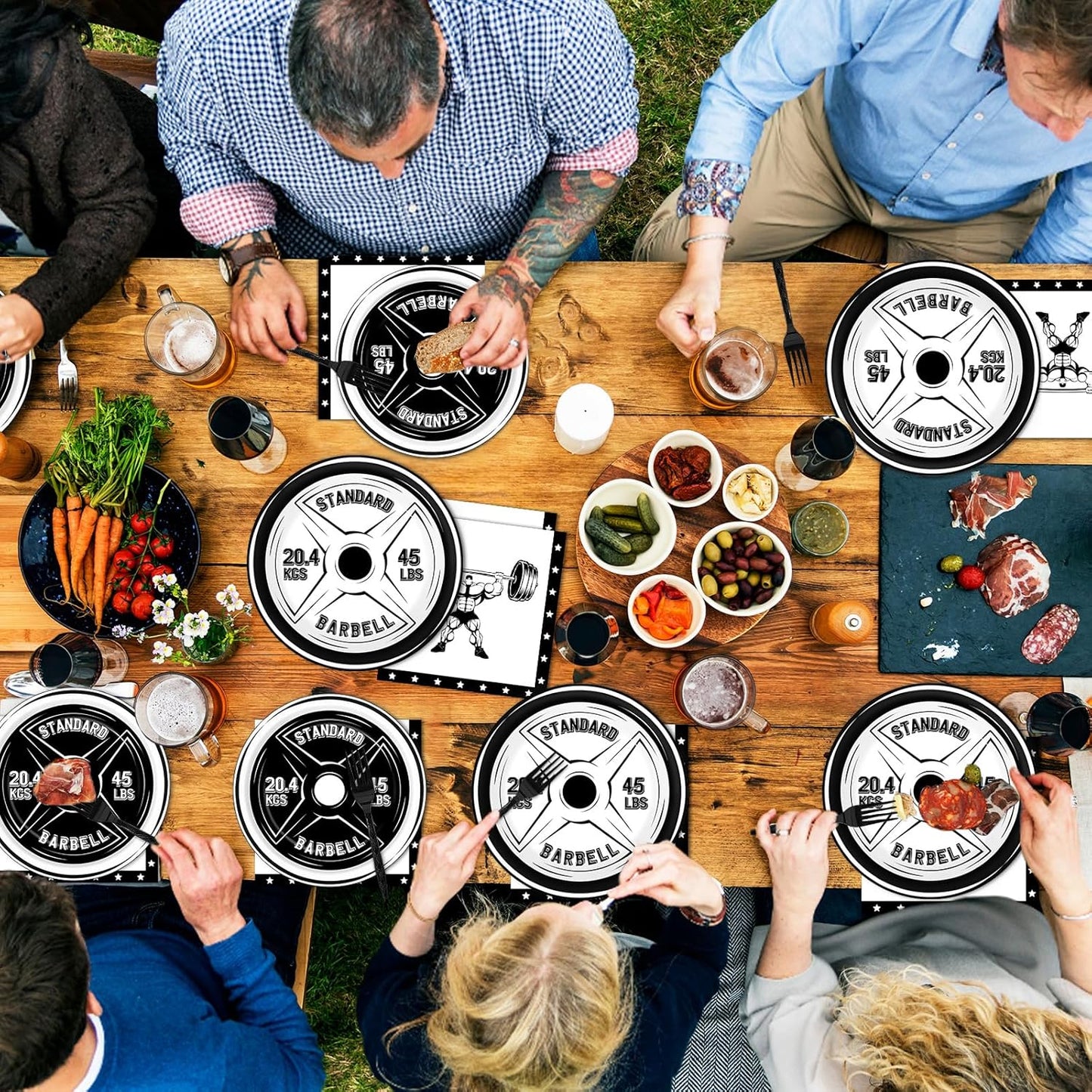 50 Guests Gym Birthday Party Supplies Decoration Bodybuilder Plates and Napkins Forks Weightlifting Tableware Barbell Birthday Party Paper Plates for Gym Lovers and Weight Lifters 200PCS