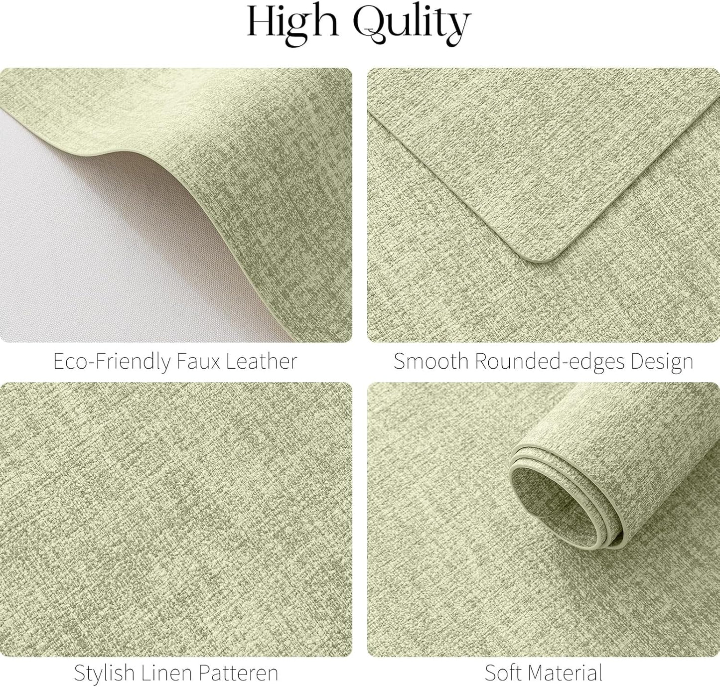 MOSAYT Faux Leather Placemats Set of 4, Heat Resistant Vinyl Place Mats with Coasters, Wipeable Washable Waterproof Oil Proof Table Mats for Kitchen Dining Indoor Outdoor, 12" x 18", Sage Green