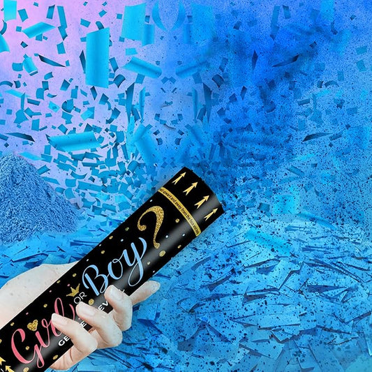 Gender Reveal Confetti Powder Cannon Biodegradable Baby Boy Blue Baby Girl Pink Gender Reveal Poppers - He or She What Will it Bee Baby Shower Baby Party Decorations Supplies Confetti Sticks (4 Blue)