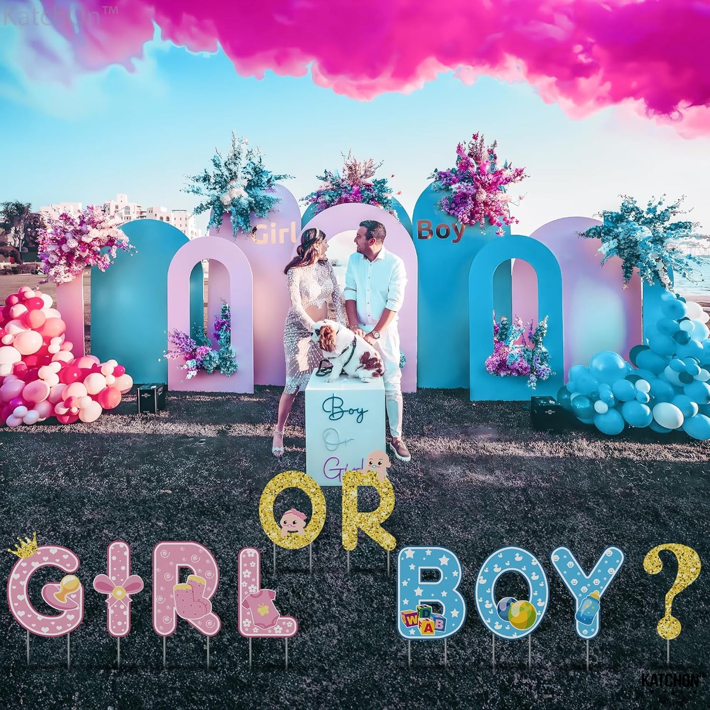 KatchOn, Boy or Girl Yard Sign Gender Reveal - Pack of 10 | Gender Reveal Yard Signs with Stakes | Boy or Girl Yard Signs for Gender Reveal Decorations | Baby Gender Reveal Decorations