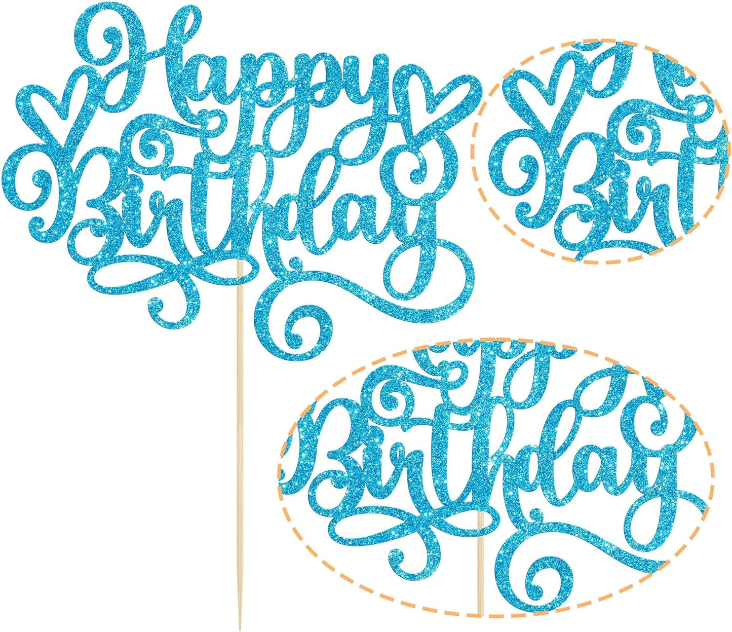 Gyufise 1Pcs Happy Birthday Cake Topper Glitter Cake Pick for Celebrating Anniversary Party Cake Decorations Lake Blue
