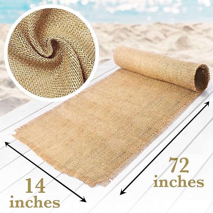 Burlap Table Runner, 14 x 72 Inch Outdoor Rustic Table Runner, Natural Jute for Fall, Thanksgiving, Weddings, and Parties