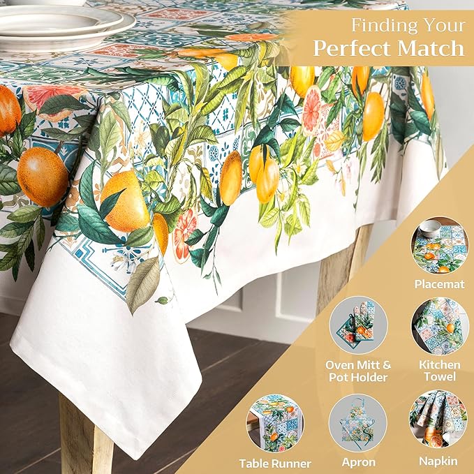 Maison d' Hermine Table Cloth Rectangle Table 100% Cotton 60 x 90 Inches Tablecloth Reusable Decorative for Dining Room Farmhouse Home Valentines Day Decorations Spring Summer - Agrume