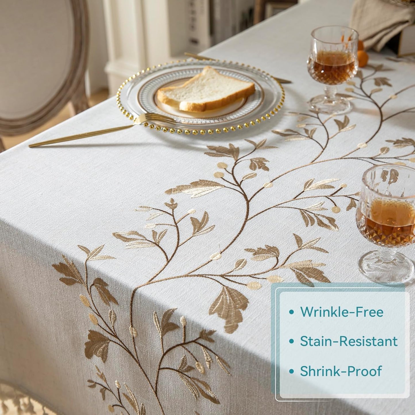 Oubonun Cotton Linen Square Tablecloth - Wrinkle Resistant & Waterproof - Machine Washable Table Cloth with Tassels for Kitchen & Dining, 55''x55'', 4 Seats