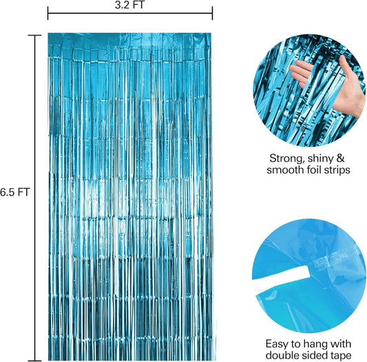 6 Pack Light Blue Fringe Backdrop Curtains, Light Blue Streamers Party Backdrop, Christmas Decorations, New Year Decorations, White Party Decorations Supplies For Birthday, Holidays, Parties & More