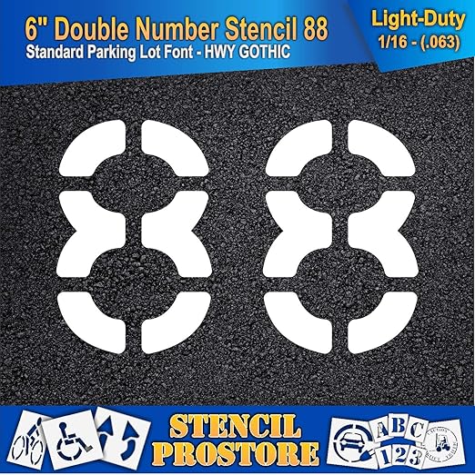 Pavement, Curb, and WheelStop Stencils - 6 inch Double Number Stencil - (88) - 6" x 9" x 1/16" (63 mil) - Light-Duty