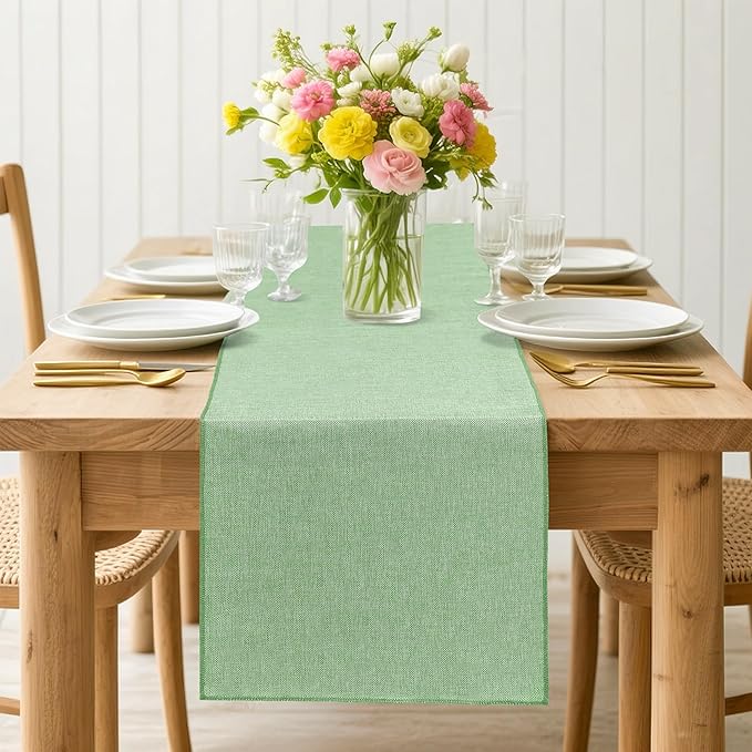 Light Green Burlap Table Runner 4 Packs Rustic Farmhouse Fabric 13x108inch Rolls Party Garden Birthday Holiday Home Kitchen Decor