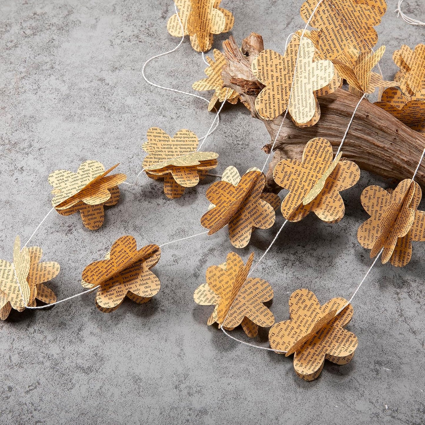 4 Pack 3D Flower Garland Recycled Book Garlands Newspaper Bunting Party Office Bookshelf Banner Wedding Fall Decor Home Decorations (Vintage Flower)