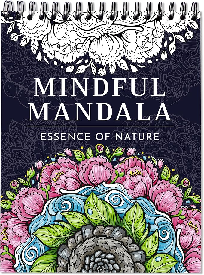 RYVE Mandala Coloring Book for Adults - 50 Unique Mandalas for Relaxation & Stress Relief - Spiral Coloring Book for Adults, Relax and Mindfulness Gifts for Women and Men, Spiral Bound