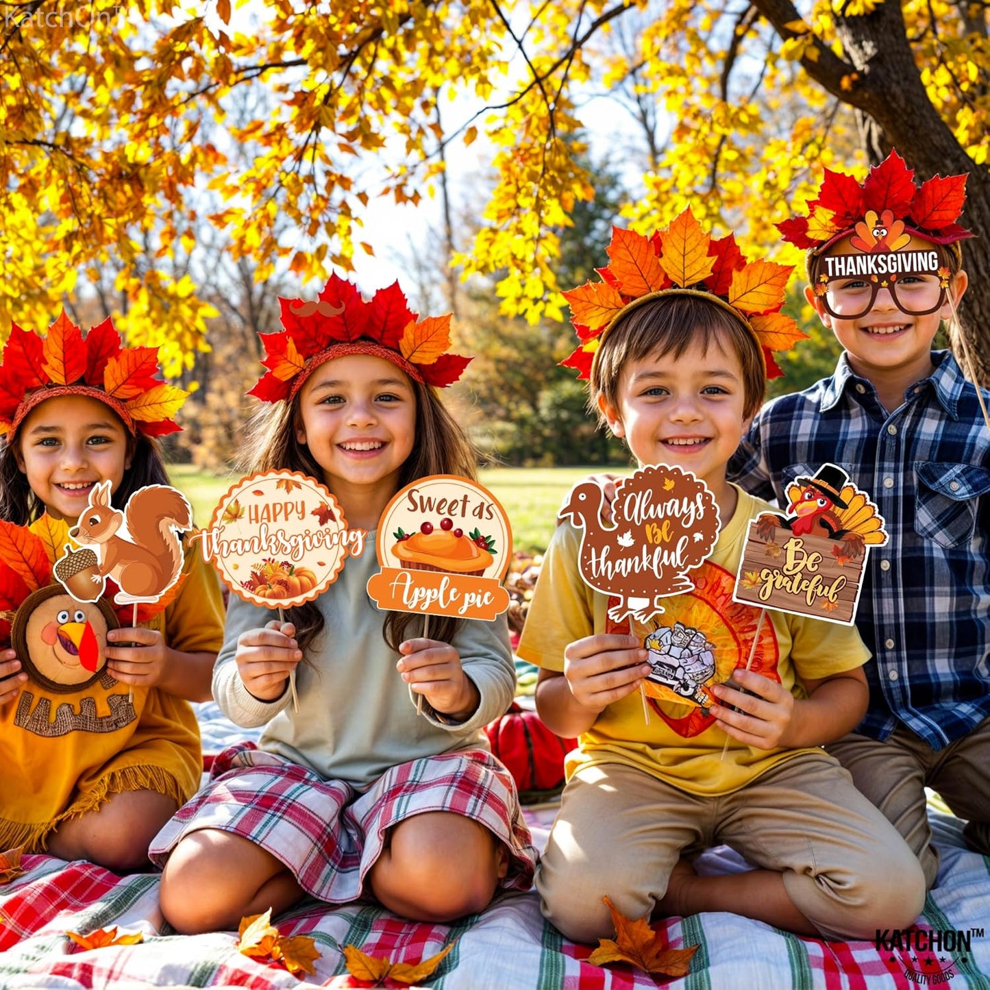 KatchOn, Happy Thanksgiving Picture Props - Pack of 36 | Turkey Photo Booth Props for Autumn, Fall | Photo Booth Props for Thanks Giving Decorations | Thanksgiving Harvest Party Decoration