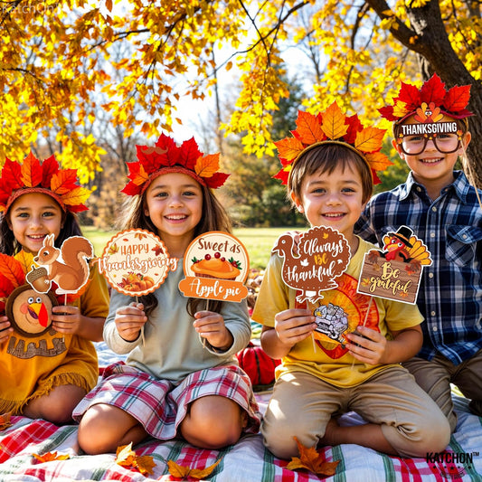 KatchOn, Happy Thanksgiving Picture Props - Pack of 36 | Turkey Photo Booth Props for Autumn, Fall | Photo Booth Props for Thanks Giving Decorations | Thanksgiving Harvest Party Decoration