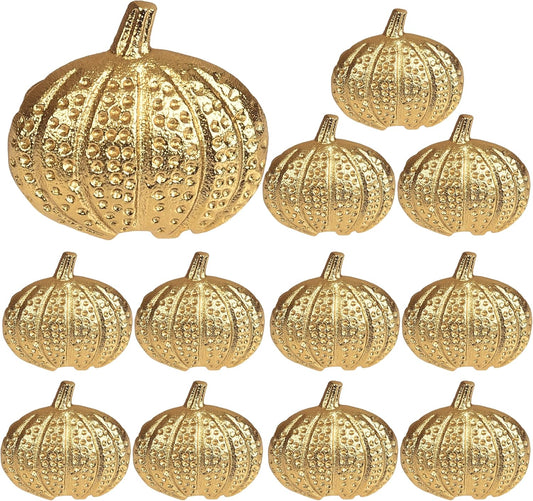Napkin Rings Set of 12 - Pumpkin Elegant Napkin Holders Modern Serviette Buckles Metallic Adornment for Table Settings for Thanksgiving, Fall, Halloween & Holiday (Antique Gold) - CLEENTABLE
