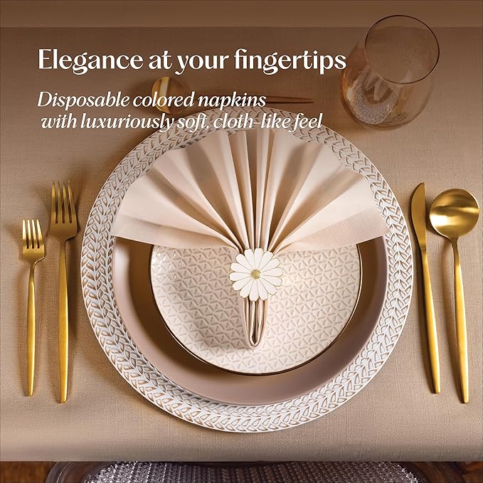 200-Pack Disposable Linen-Feel Pebble Stone Napkins, 12" x 17" Cloth-Like Paper Dinner Napkins For Wedding, Bathroom, Party Or Event