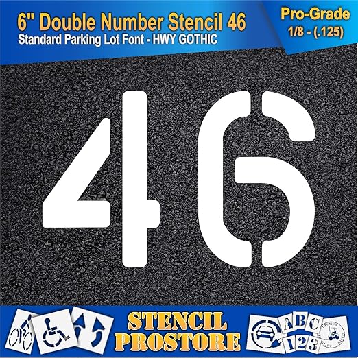 Pavement, Curb, and WheelStop Stencils - 6 inch Double Number Stencil - (46) - 6" x 9" x 1/8" (128 mil) - Pro-Grade