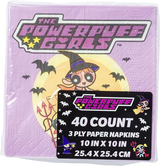 Silver Buffalo The Powerpuff Girls Halloween Featuring Bubbles, Buttercup, and Blossom 40 Pack Party Paper Napkins