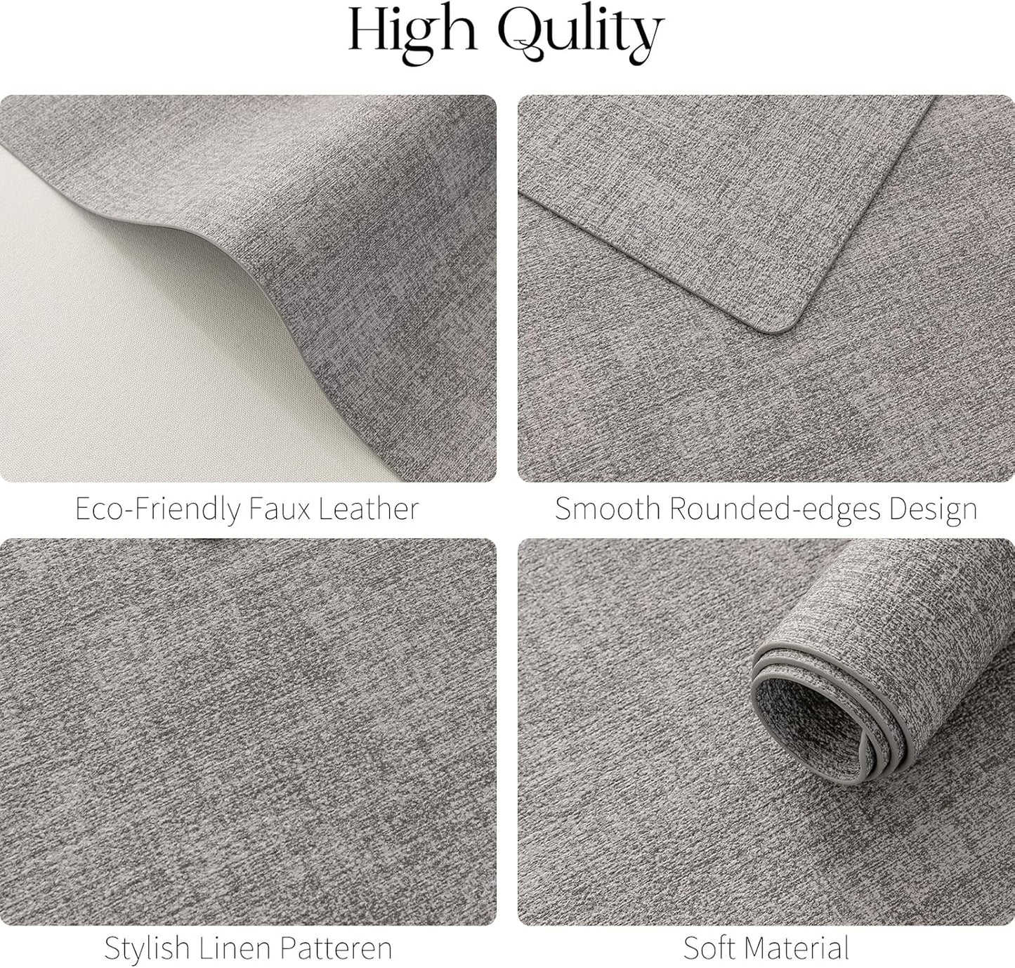 MOSAYT Faux Leather Placemats Set of 6, Heat Resistant Wipeable Washable Vinyl Place Mats with Coasters, Waterproof Oil Proof Table Mats for Kitchen Dining Party Outdoor, 12" x 18", Light Grey