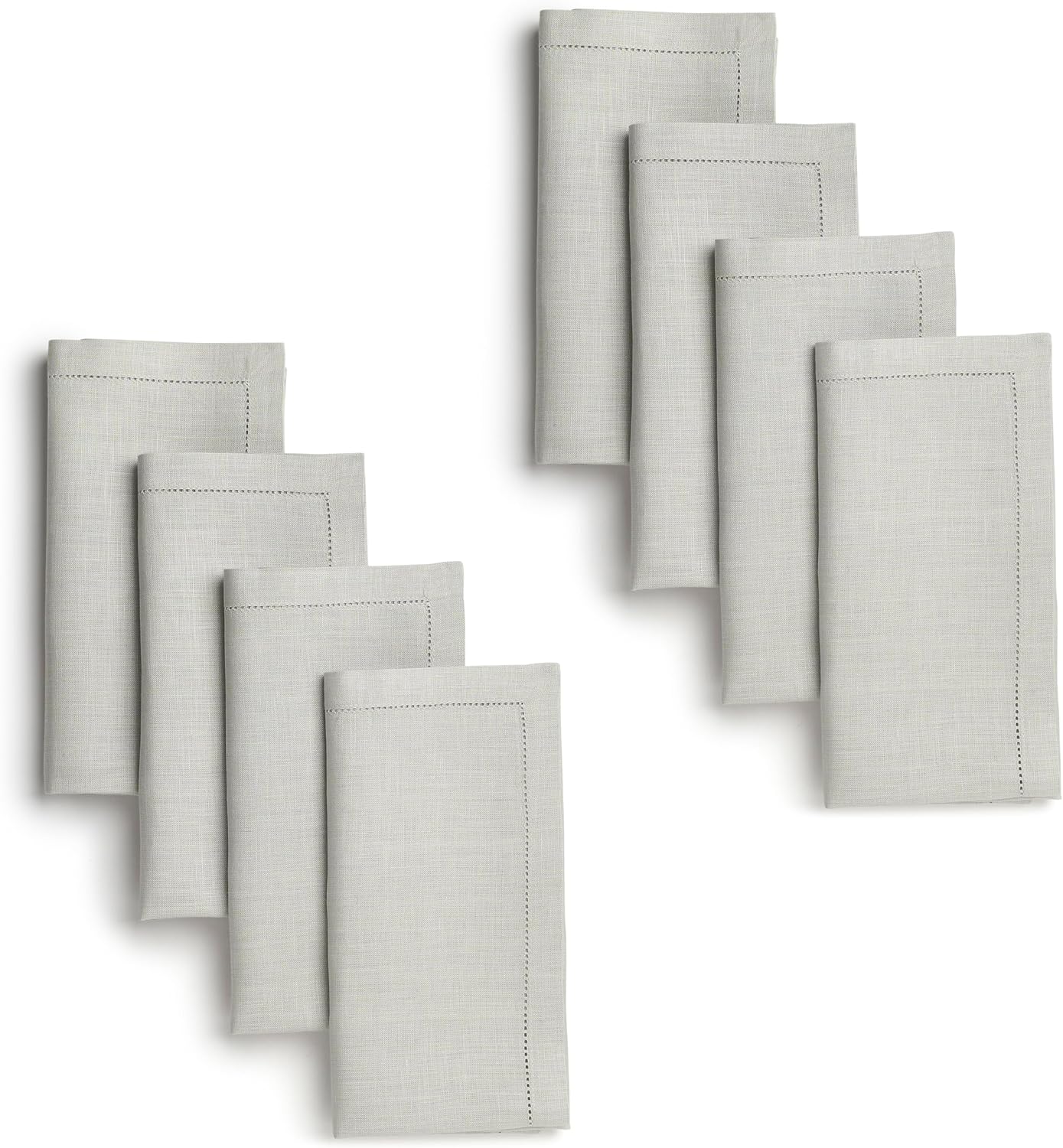 D'Moksha Homes Silver Grey Linen Napkins Set of 8 - Classic Hemstitch 100% Pure Linen Dinner Napkins Cloth 20 x 20 Inch for Fall, Thanksgiving, Holiday - Handcrafted and Machine Washable