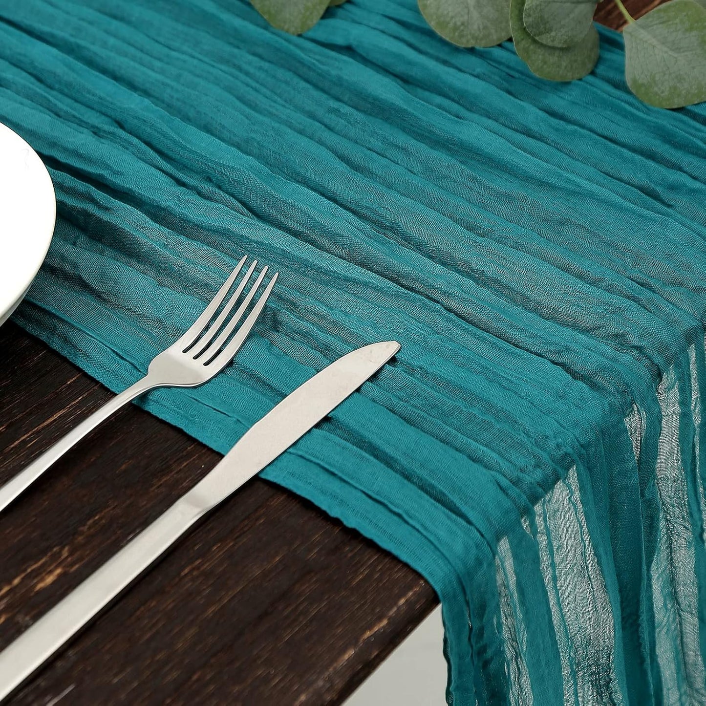 DOLOPL Teal Cheesecloth Table Runner 13.3ft Boho Gauze Cheese Cloth Table Runner Rustic Sheer Runner 160inch Long for Wedding Bridal Baby Shower Birthday Party Cake Table Decorations