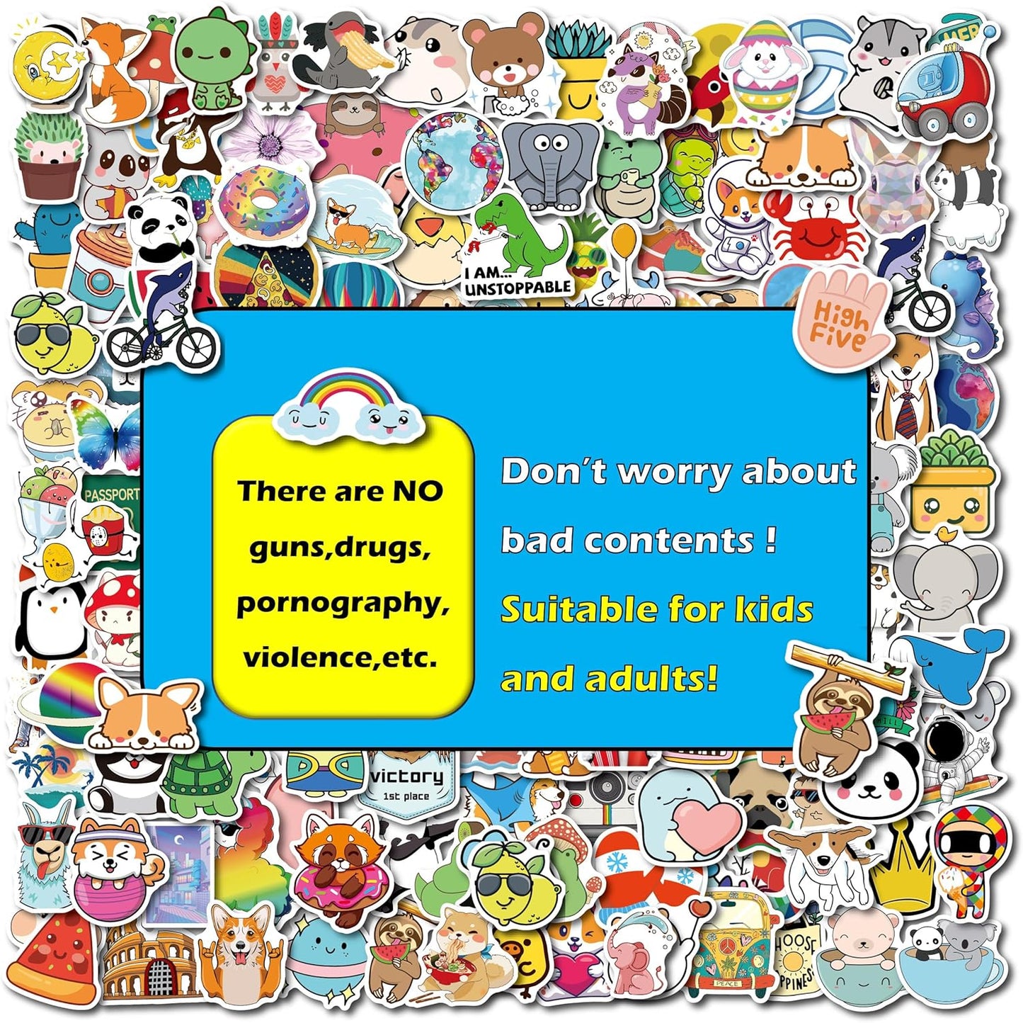 Stickers for Water Bottles, 200PCS Water Bottle Stickers for Kids, Waterproof Vinyl Stickers, Cute Stickers for Kids Classroom, Teacher Prizes Classroom Must Haves