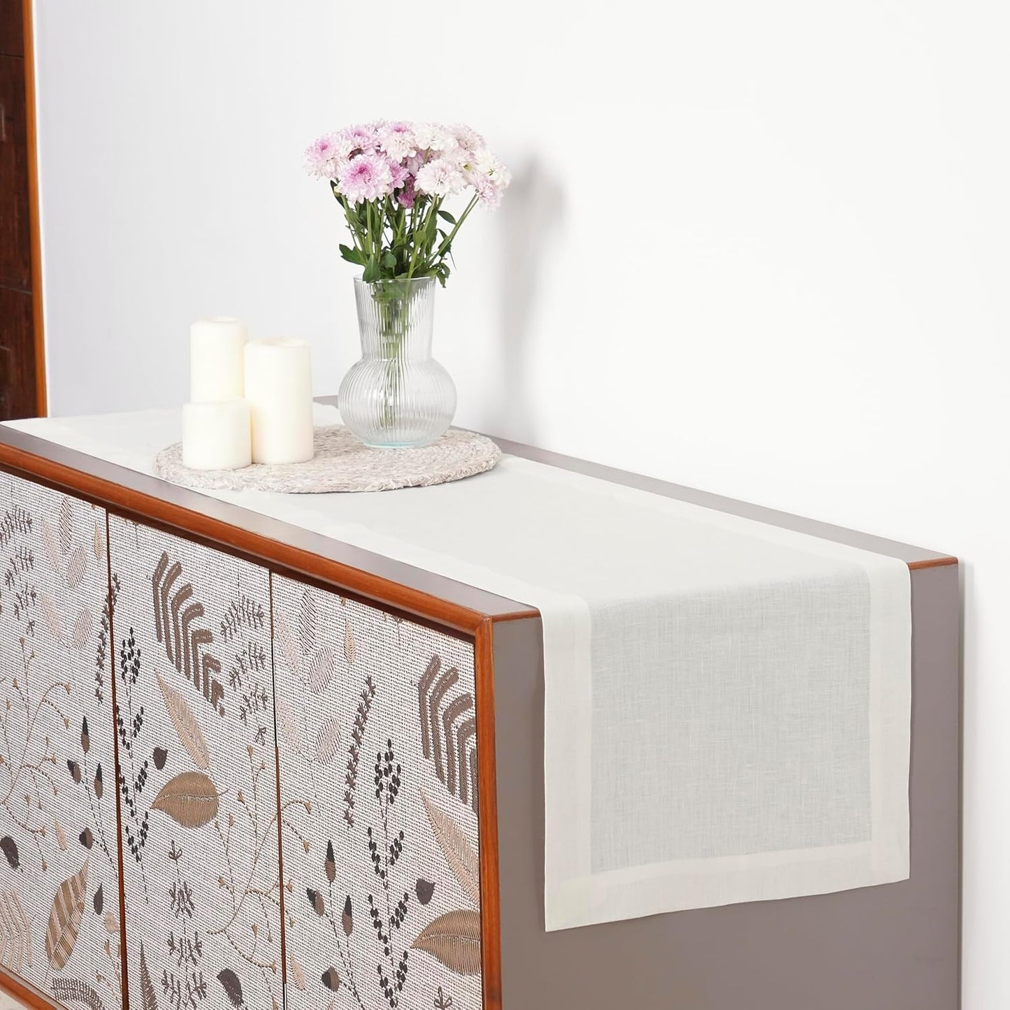 D'Moksha Homes Linen Ivory Table Runner 72 Inches Long - 100% Pure Linen 14 x 72 Inch Table Runner for Dining, Fall, Autumn and Halloween - Machine Washable