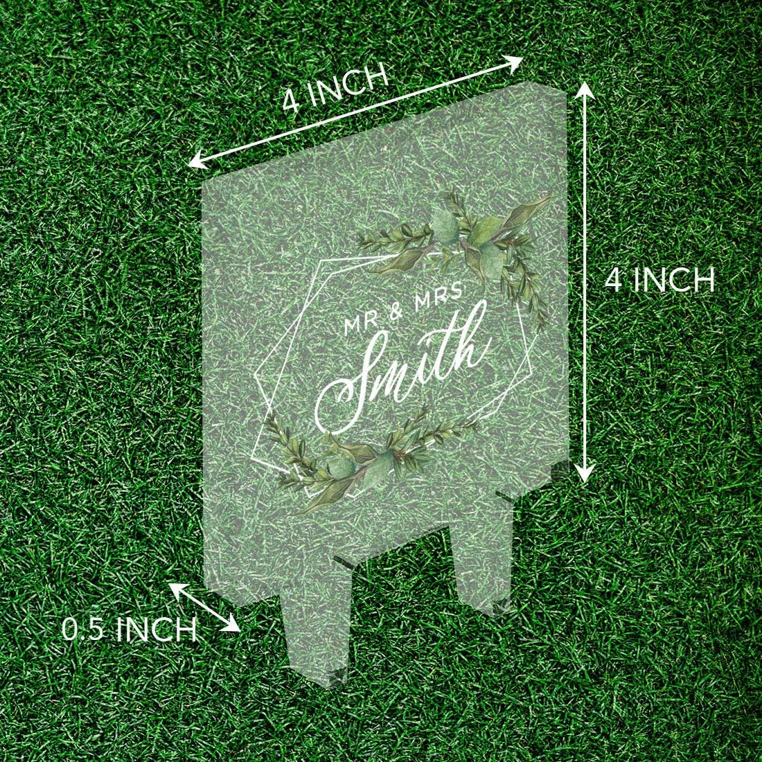 Andaz Press Modern Geometric Greenery Custom Wedding Cake Topper, Acrylic Square Personalized Couple Cake Topper