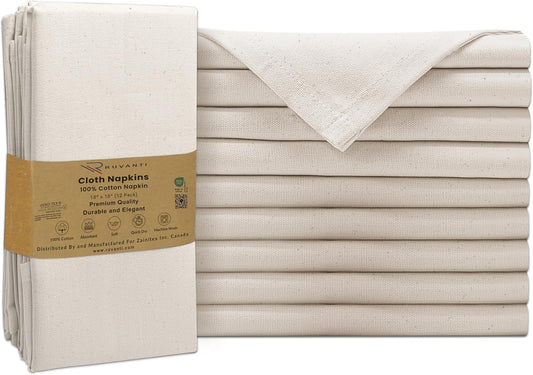 Ruvanti Premium Cloth Napkins Set of 12, 18x18 Inches, 100% Cotton, Washable, Soft & Absorbent, Perfect for Wedding, Christmas, ‎Thanksgiving Dinners - Natural Color