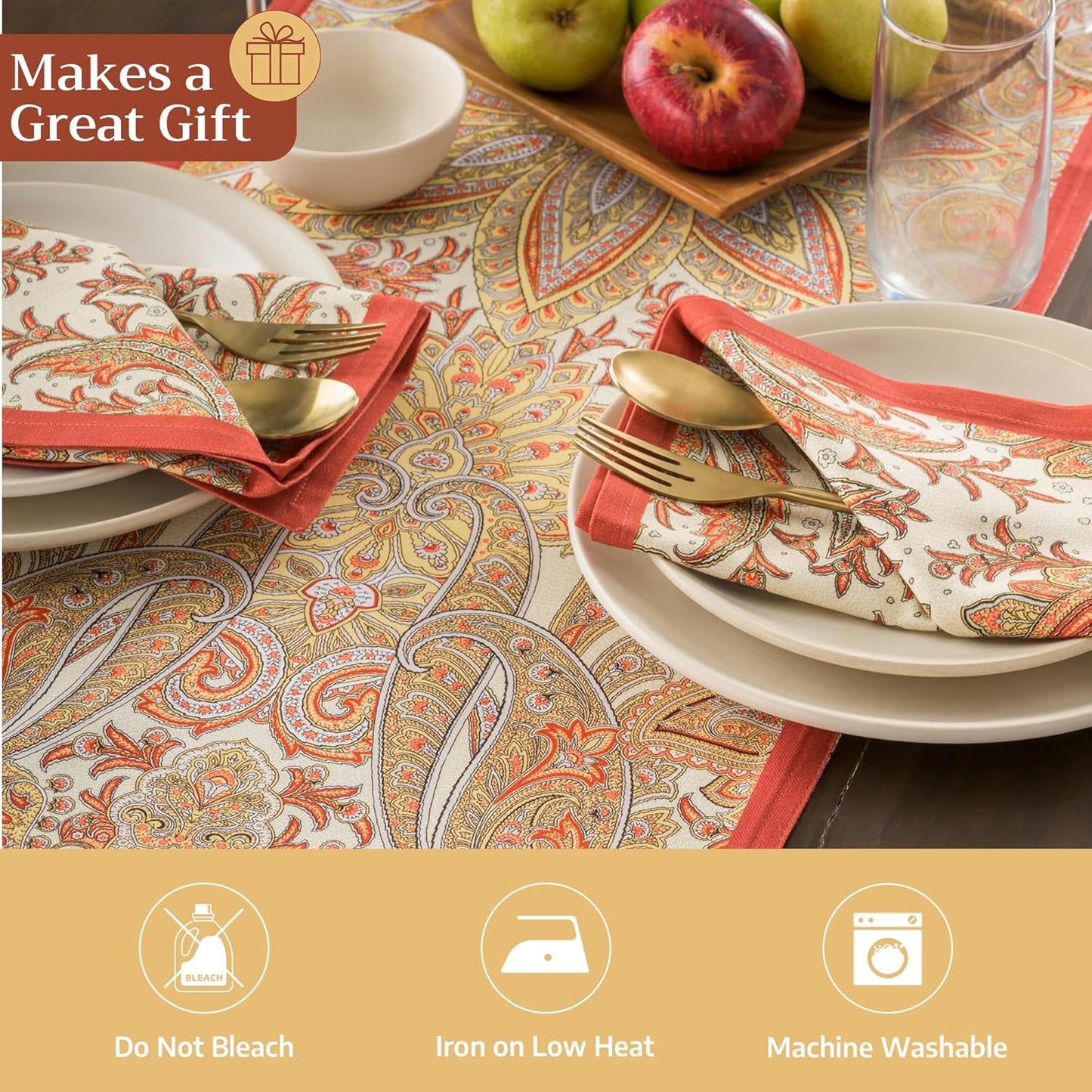 Maison d' Hermine Table Runner 100% Cotton Double Layer Table Runners 72 inches Long for Thanksgiving Christmas Decorations Home Kitchen Dining Party Wedding (Kashmir Paisley, 14.5" x 72")